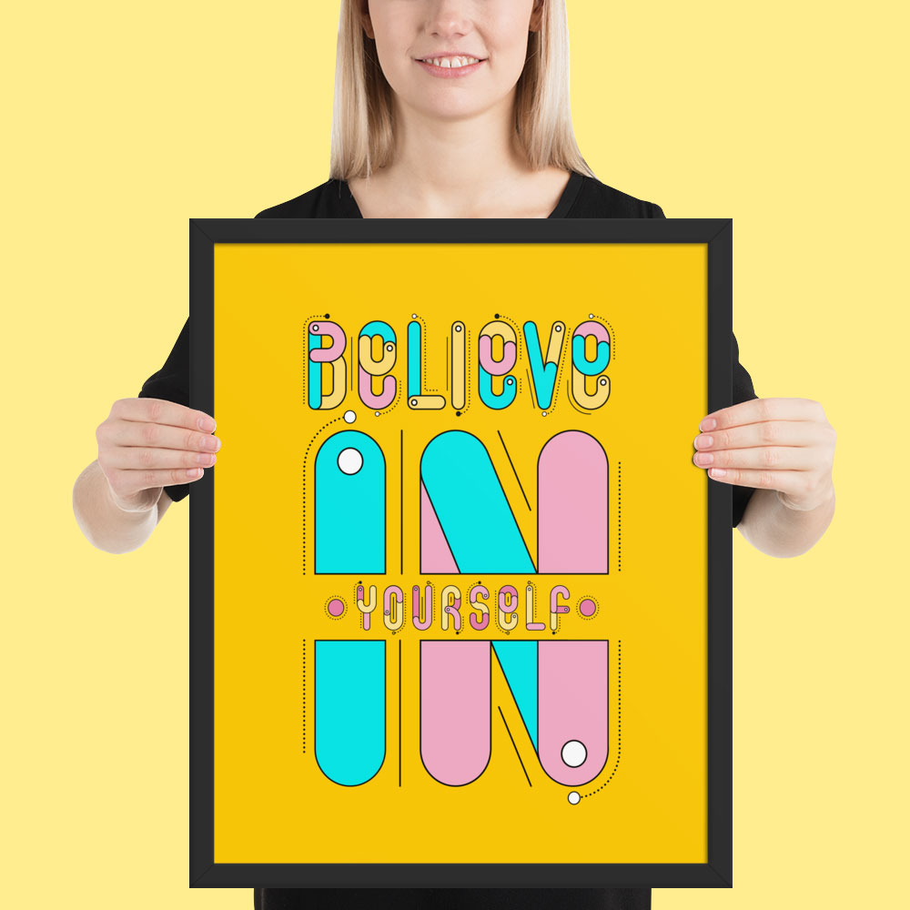 Woman holding framed poster