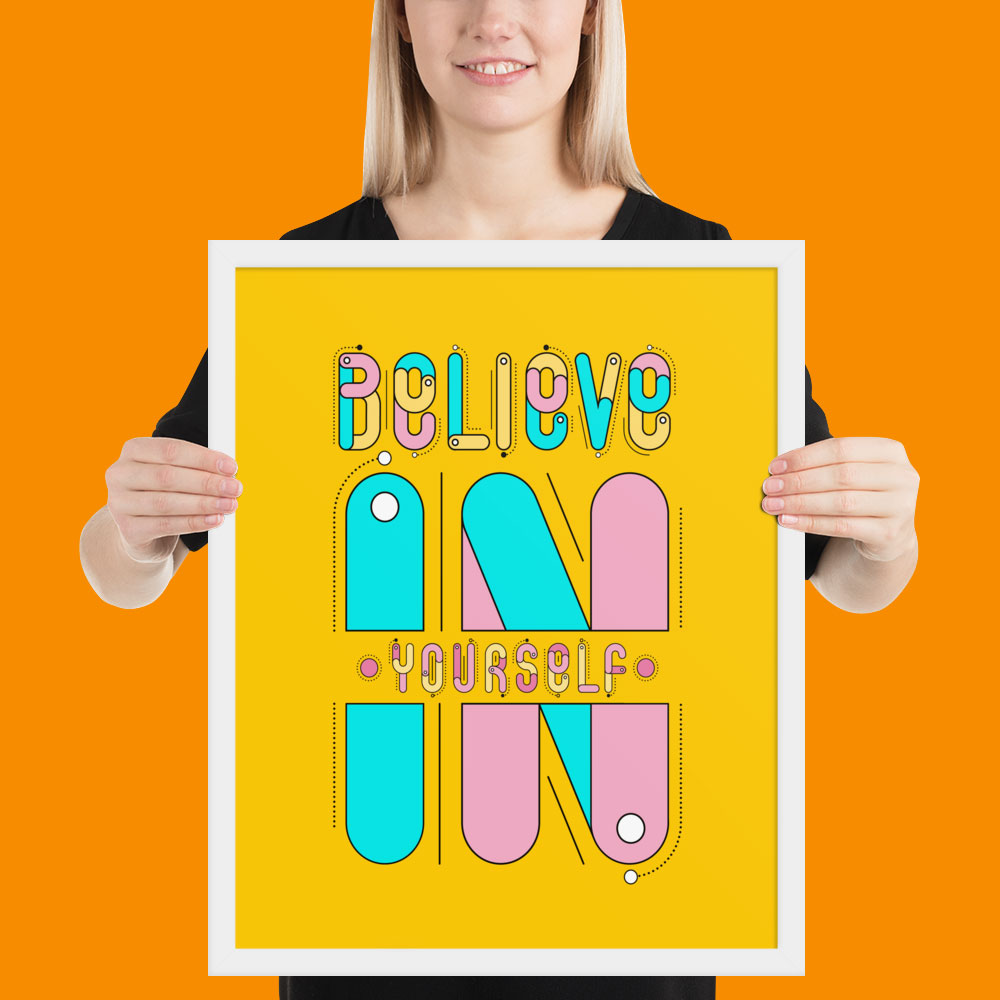 Woman holding framed print