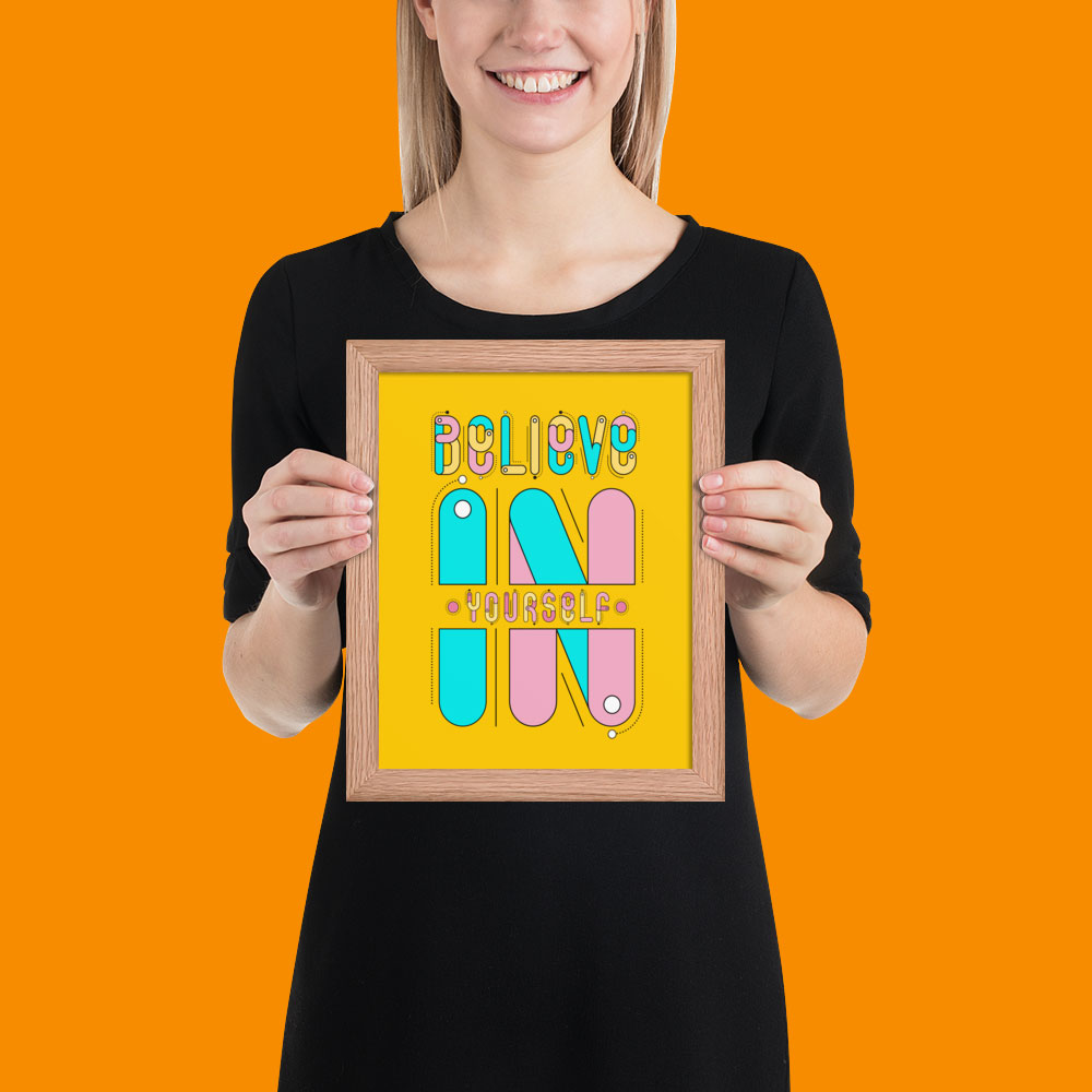 Woman holding framed poster