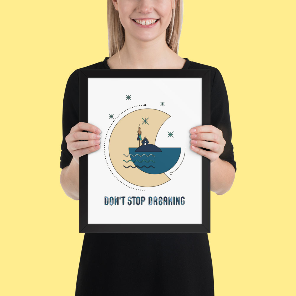 Woman holding framed poster