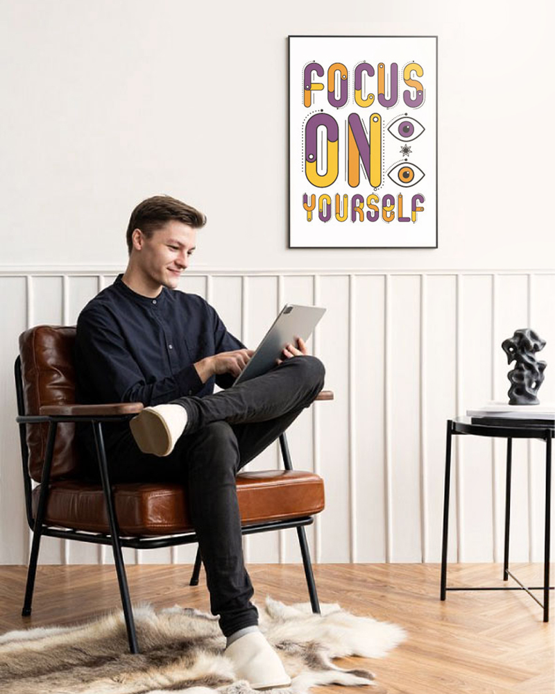 Boy with framed poster
