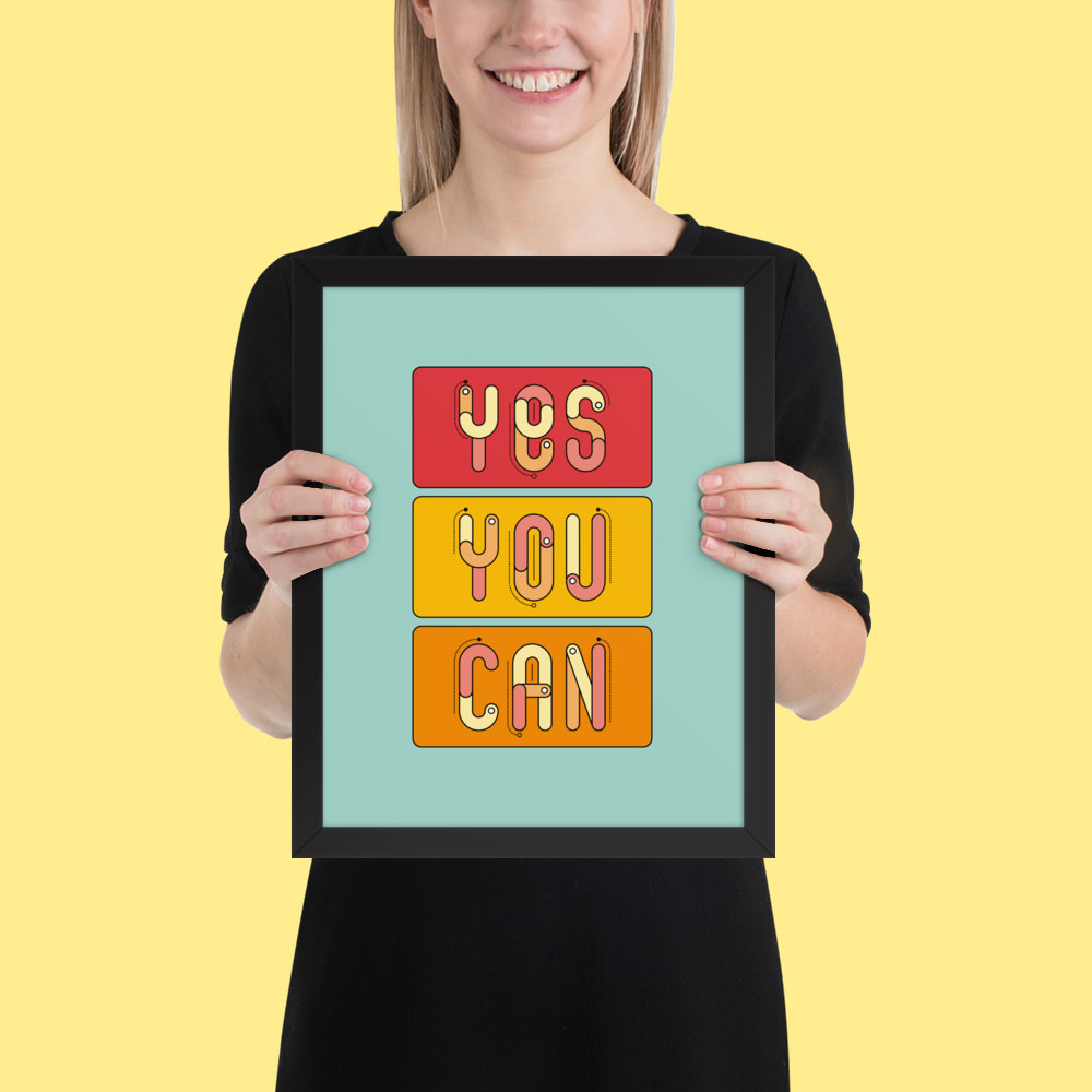 Woman holding framed poster