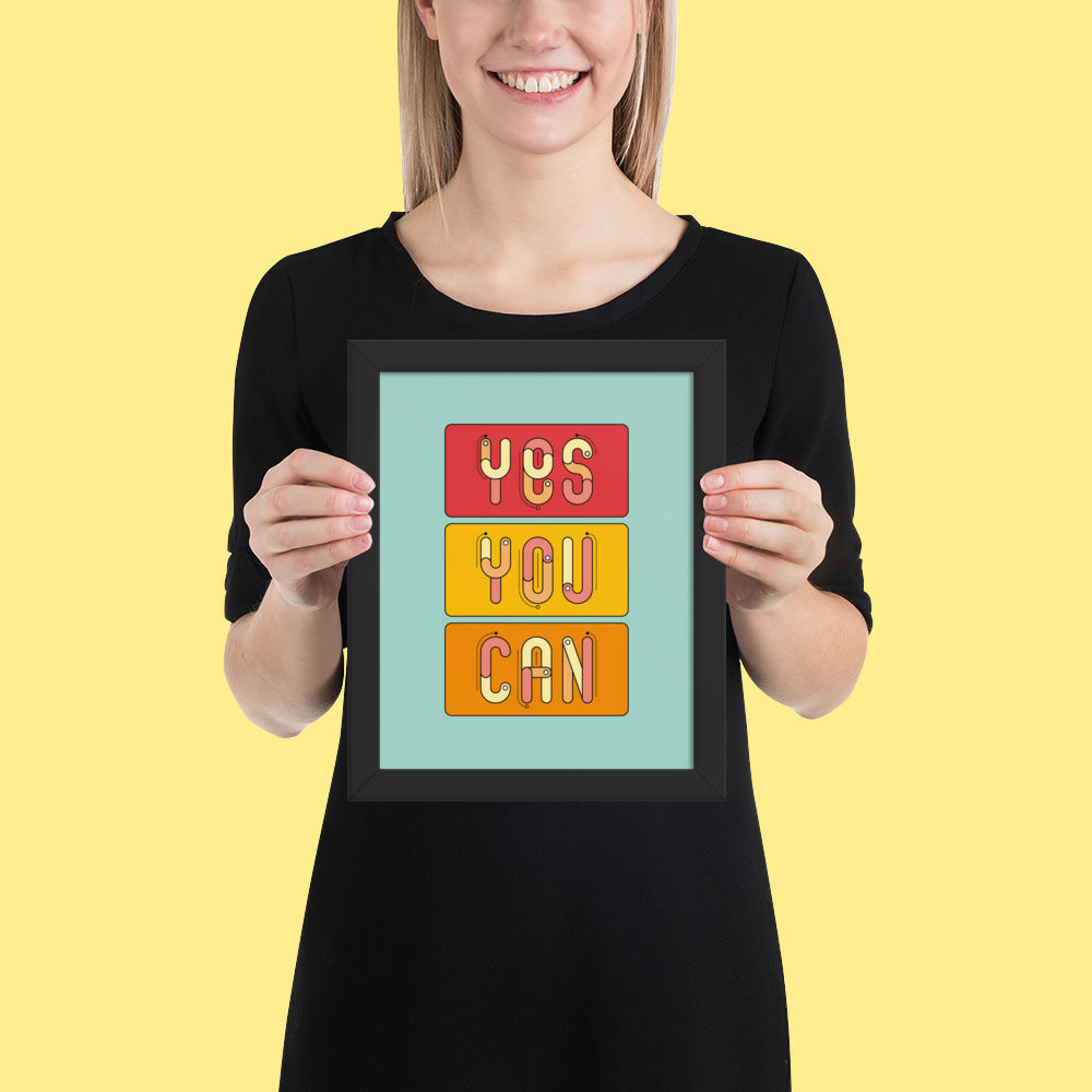 Woman holding framed print