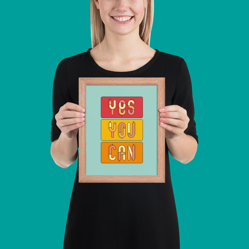 Woman holding framed poster