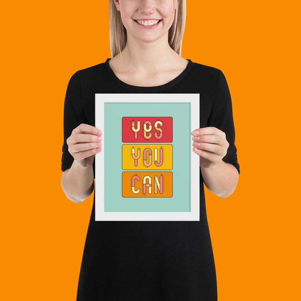 Woman holding framed poster