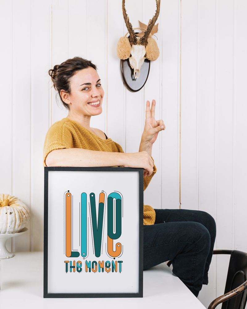 Young woman with poster